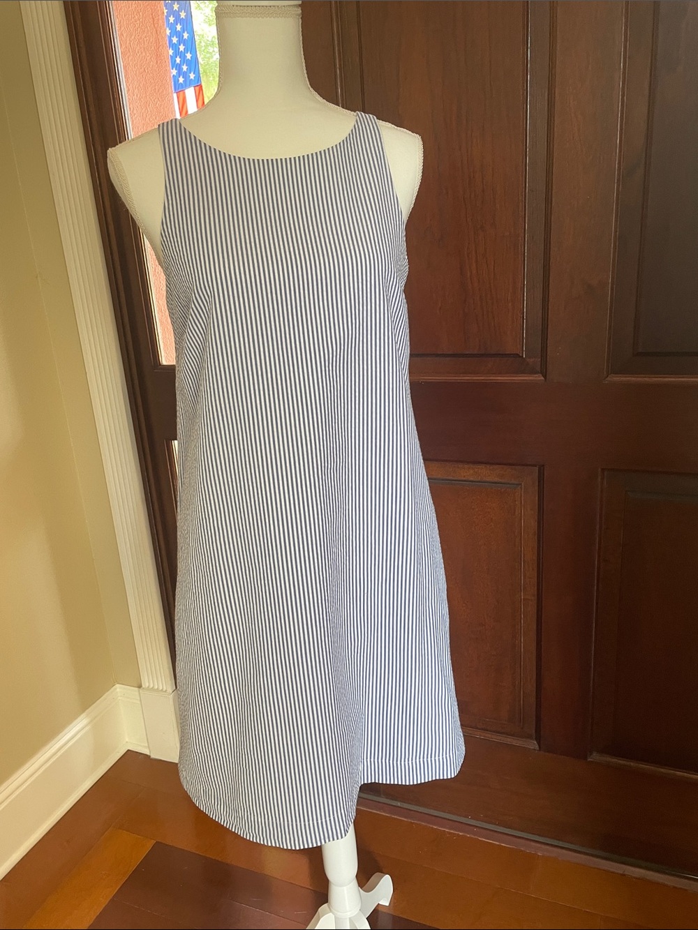 Vineyard Vines Striped Sleeveless A-Line Midi Dress - Blue & White